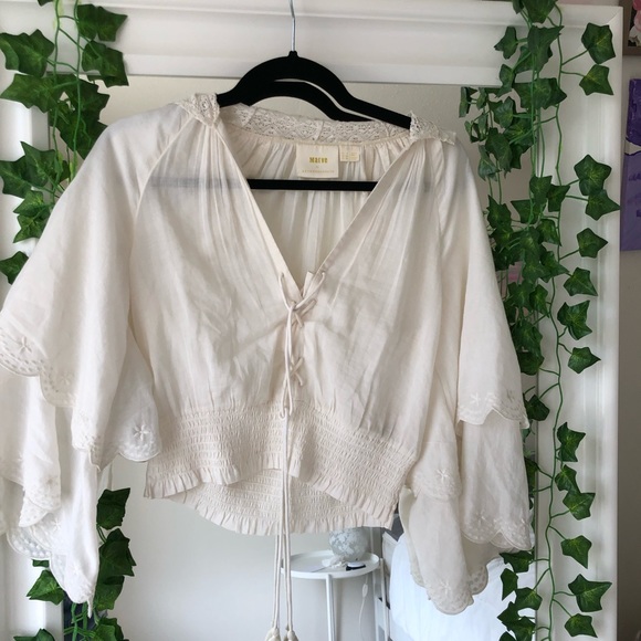 Anthropologie Tops - Anthropologie White Embroidered Blouse